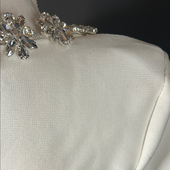 ✨ NWT White Crystal Neckline Cocktail Dress – Elegant Long Sleeve Knit Mini - Picture 7 of 7
